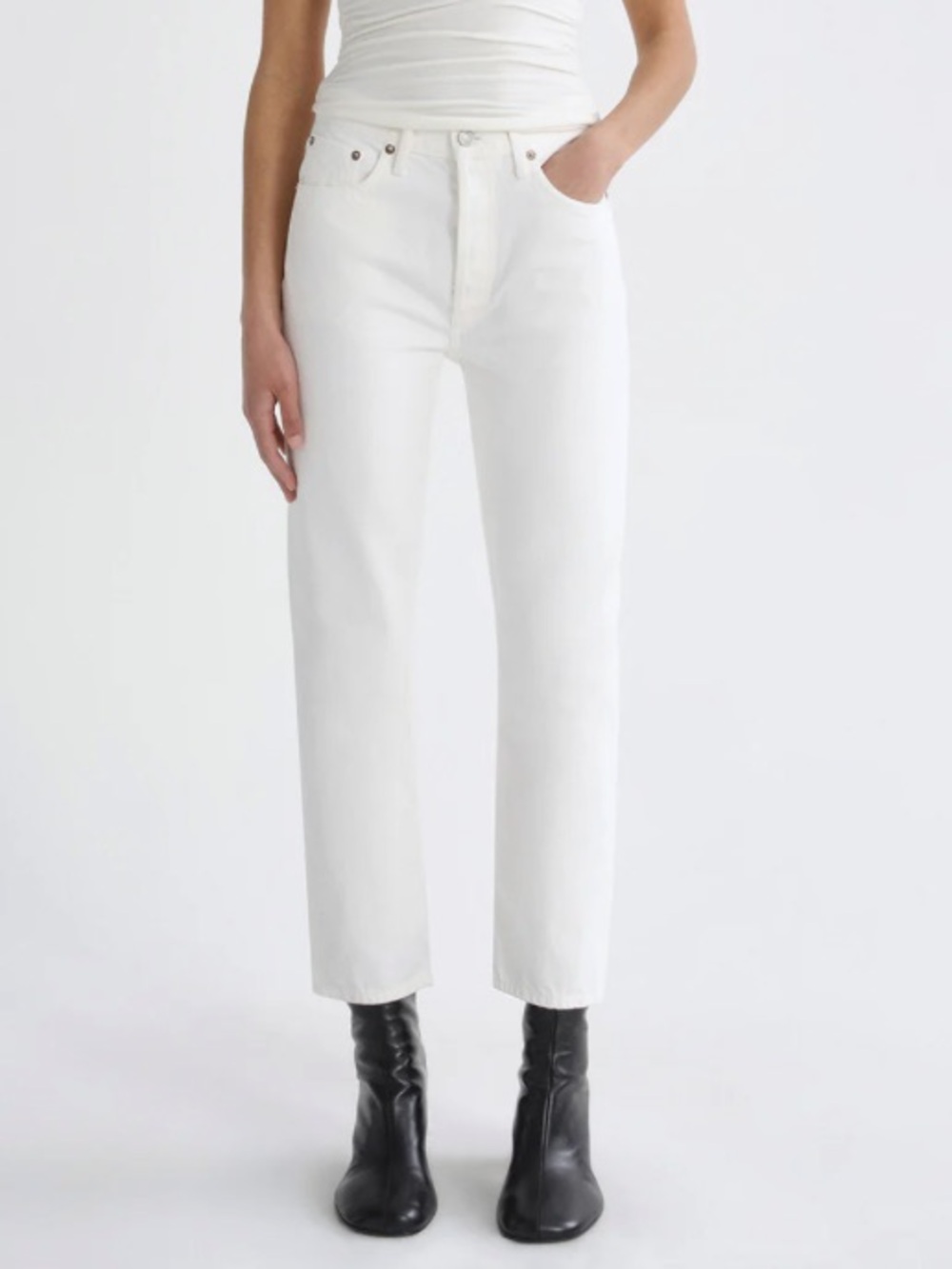 AGOLDE Riley High Rise Straight Jeans White Organic Cotton in Fortune Cookie 26